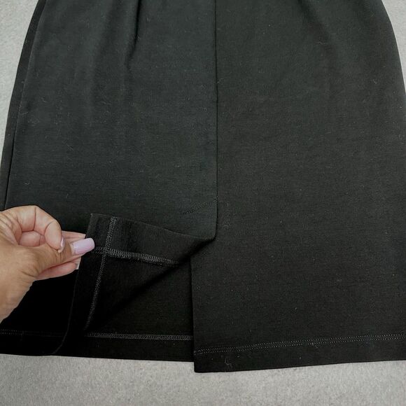 Eileen Fisher Pencil Skirt Sz Small Black Pull On Knee Length Viscose Back Vent - Picture 5 of 10